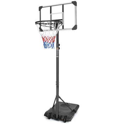 Portable Basketball Hoop,Outdoor Basketball Hoop Adjustable Height 5.6Ft - 7Ft,28 Inch Backboard with 2 Wheels for Kids Youth in Backyard Driveway,Transparent