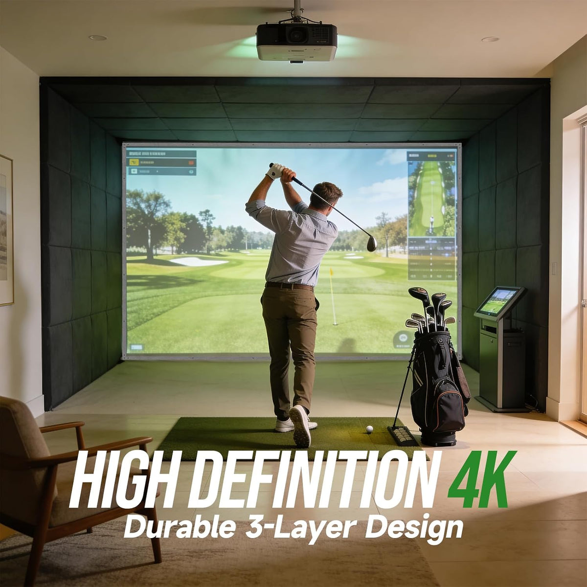 Golf Simulator Impact Screen, Triple Layer Design Launch Monitor Screen for Home & Garage Training, Easy Install Golf Projector Hitting Net for Indoor Practice