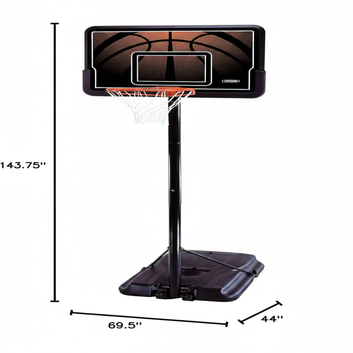 Height Adjustable Portable Basketball System, 44 Inch Backboard