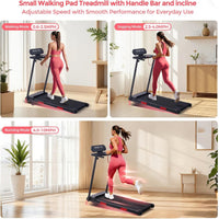 Walking Pad Treadmill with Handle Bar, 3.5HP Eelectric Treadmill for Home Small, 0.6-10MPH Small Walking Pad Treadmill with Incline, 400LBS Portable Treadmill with Handles for Home