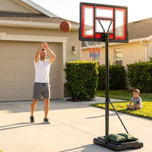 Outdoor Basketball Hoop Built for Family Play, 10FT Adjustable Height, 44 Inch Backboard, Portable with Wheels