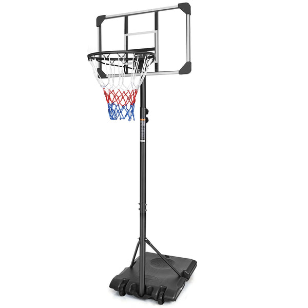 Portable Basketball Hoop,Outdoor Basketball Hoop Adjustable Height 5.6Ft - 7Ft,28 Inch Backboard with 2 Wheels for Kids Youth in Backyard Driveway,Transparent