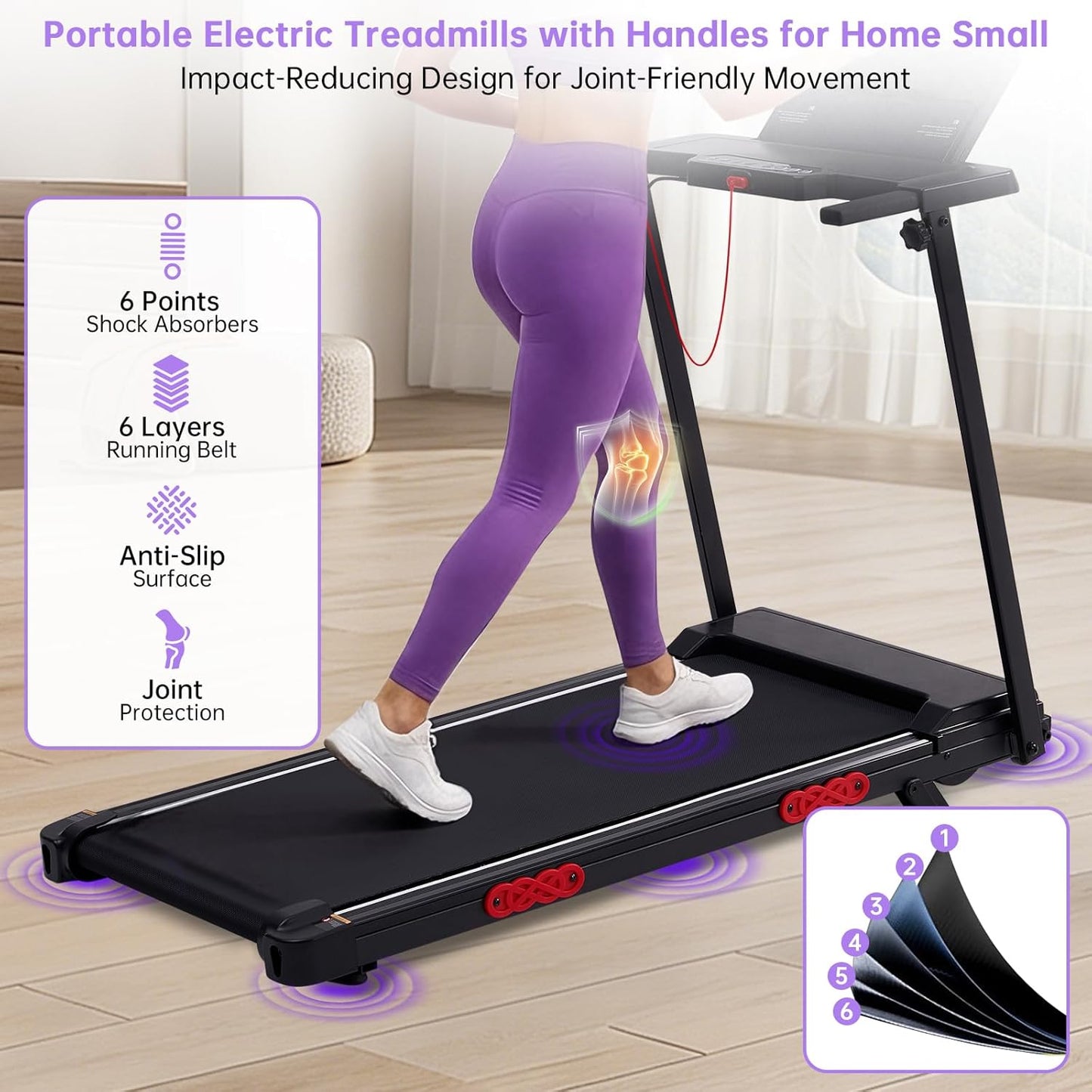 Electric Treadmill for Home Small, 0.6-10MPH Small Walking Pad Treadmill with Handle Bar and Incline, 3.5HP Portable Mini Treadmill for Exercising, 400LBS Compact Treadmill with Incline