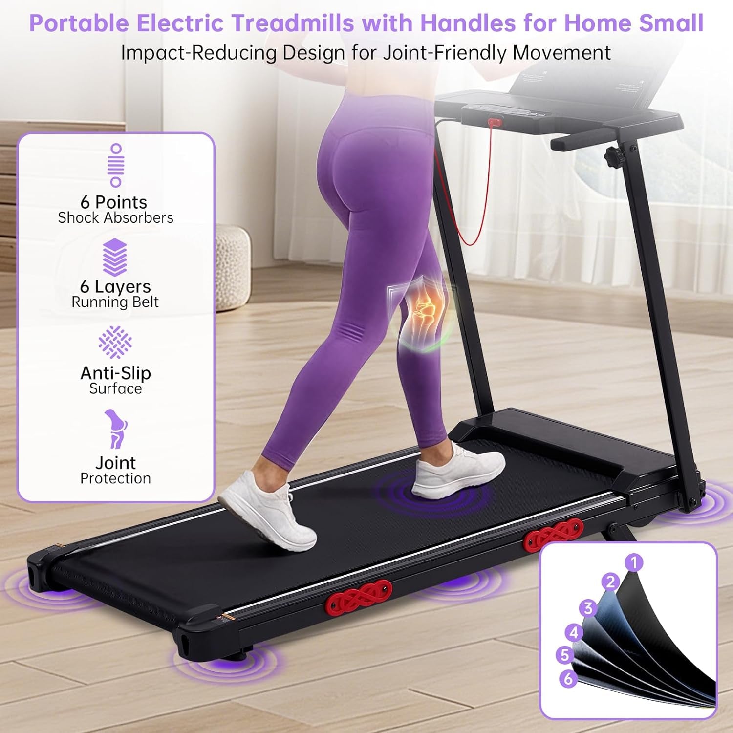 Electric Treadmill for Home Small, 0.6-10MPH Small Walking Pad Treadmill with Handle Bar and Incline, 3.5HP Portable Mini Treadmill for Exercising, 400LBS Compact Treadmill with Incline