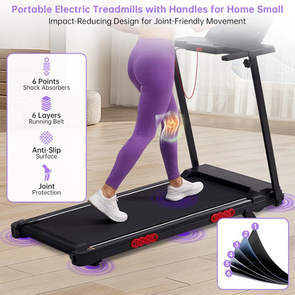 Electric Treadmill for Home Small, 0.6-10MPH Small Walking Pad Treadmill with Handle Bar and Incline, 3.5HP Portable Mini Treadmill for Exercising, 400LBS Compact Treadmill with Incline