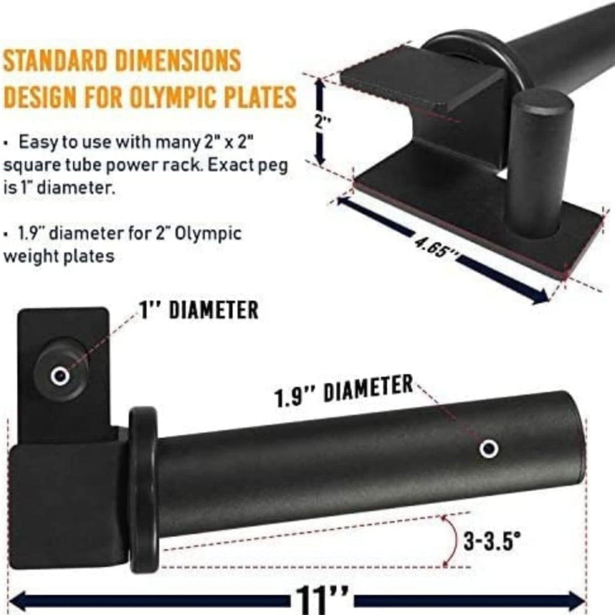Metal Horizontal Olympic Weight Plate & Barbell Rack + Weight Plate Holder Attachment 2X2