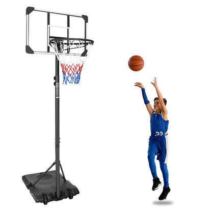 Portable Basketball Hoop,Outdoor Basketball Hoop Adjustable Height 5.6Ft - 7Ft,28 Inch Backboard with 2 Wheels for Kids Youth in Backyard Driveway,Transparent