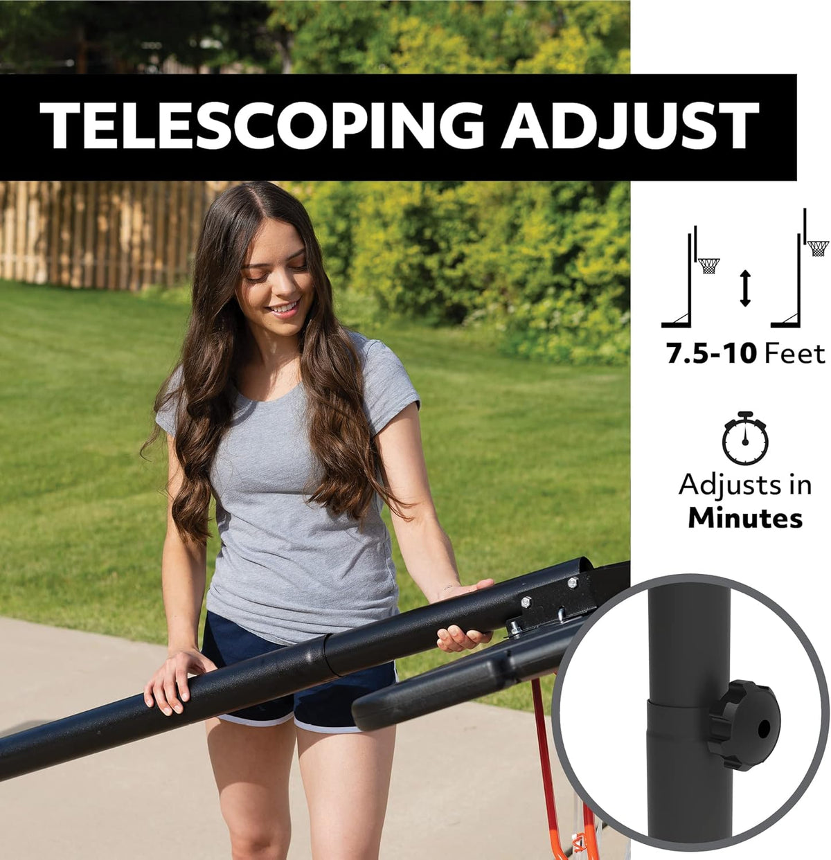 Height Adjustable Portable Basketball System, 44 Inch Backboard