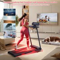 Walking Pad Treadmill with Handle Bar, 3.5HP Eelectric Treadmill for Home Small, 0.6-10MPH Small Walking Pad Treadmill with Incline, 400LBS Portable Treadmill with Handles for Home