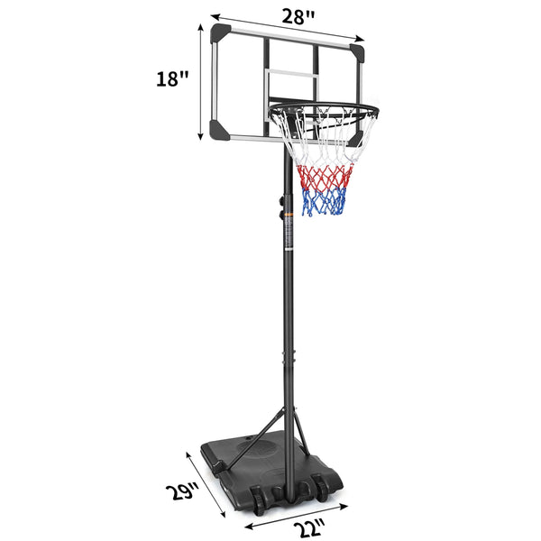 Portable Basketball Hoop,Outdoor Basketball Hoop Adjustable Height 5.6Ft - 7Ft,28 Inch Backboard with 2 Wheels for Kids Youth in Backyard Driveway,Transparent