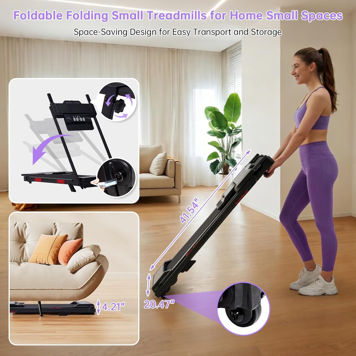 Electric Treadmill for Home Small, 0.6-10MPH Small Walking Pad Treadmill with Handle Bar and Incline, 3.5HP Portable Mini Treadmill for Exercising, 400LBS Compact Treadmill with Incline