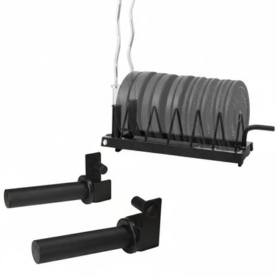 Metal Horizontal Olympic Weight Plate & Barbell Rack + Weight Plate Holder Attachment 2X2