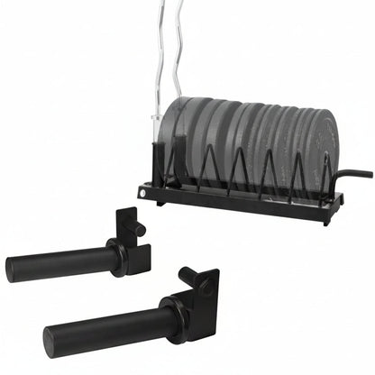Metal Horizontal Olympic Weight Plate & Barbell Rack + Weight Plate Holder Attachment 2X2