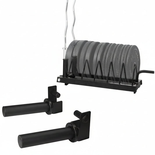 Metal Horizontal Olympic Weight Plate & Barbell Rack + Weight Plate Holder Attachment 2X2