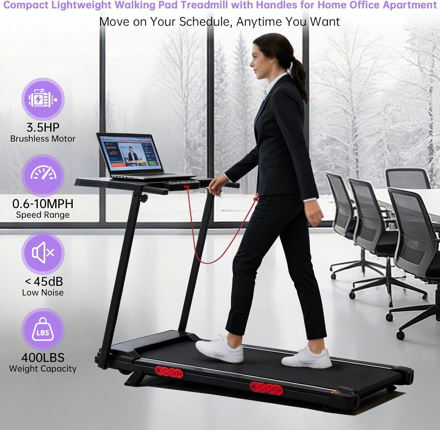 Electric Treadmill for Home Small, 0.6-10MPH Small Walking Pad Treadmill with Handle Bar and Incline, 3.5HP Portable Mini Treadmill for Exercising, 400LBS Compact Treadmill with Incline