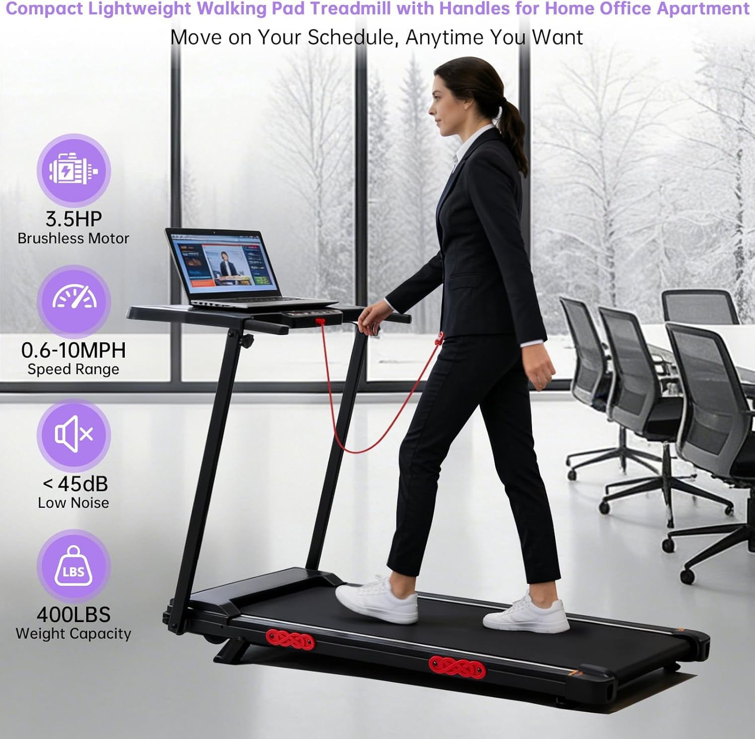 Electric Treadmill for Home Small, 0.6-10MPH Small Walking Pad Treadmill with Handle Bar and Incline, 3.5HP Portable Mini Treadmill for Exercising, 400LBS Compact Treadmill with Incline