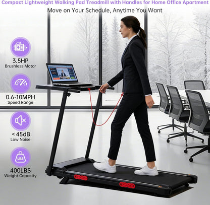 Electric Treadmill for Home Small, 0.6-10MPH Small Walking Pad Treadmill with Handle Bar and Incline, 3.5HP Portable Mini Treadmill for Exercising, 400LBS Compact Treadmill with Incline