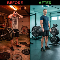 Steel Olympic Plates 175LB Set - 2 Inch Olympic Hammertone Coated 2X 2.5Lb, 5Lb, 10Lb, 25Lb, & 45Lb for Weight Lifting Training — Before & After