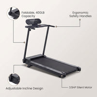 Walking Pad Treadmill with Handle Bar, 3.5HP Eelectric Treadmill for Home Small, 0.6-10MPH Small Walking Pad Treadmill with Incline, 400LBS Portable Treadmill with Handles for Home — infographic