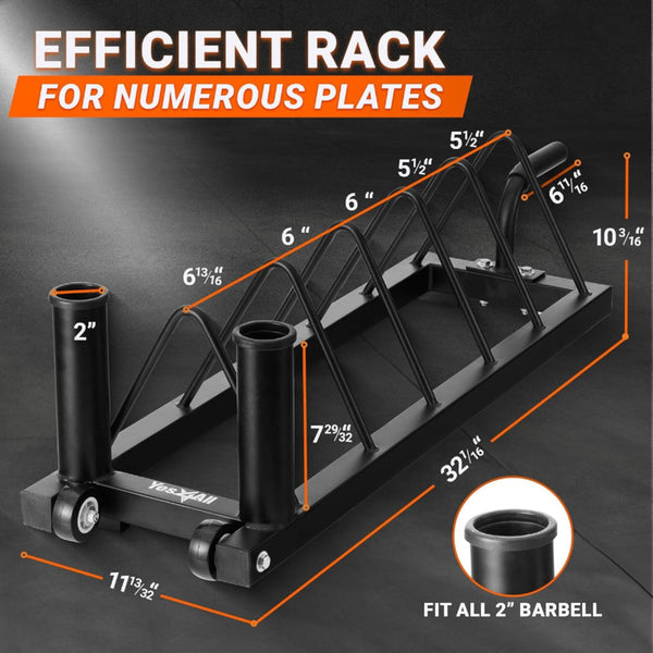 Metal Horizontal Olympic Weight Plate & Barbell Rack + Weight Plate Holder Attachment 2X2