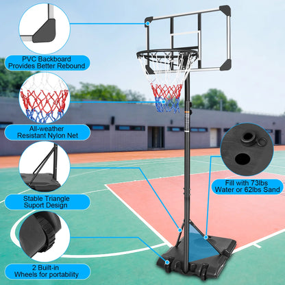 Portable Basketball Hoop,Outdoor Basketball Hoop Adjustable Height 5.6Ft - 7Ft,28 Inch Backboard with 2 Wheels for Kids Youth in Backyard Driveway,Transparent