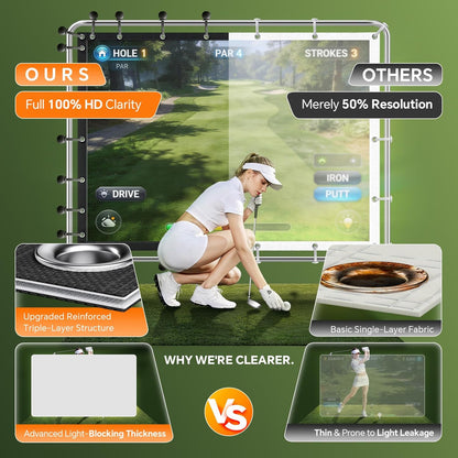 Golf Simulator Impact Screen, Triple Layer Projection Screen for Home, 3 Layer Pull down Golf Projector Screen, Ultra Clear Golf Simulators Screen for Home Golf Practice (10'×8')