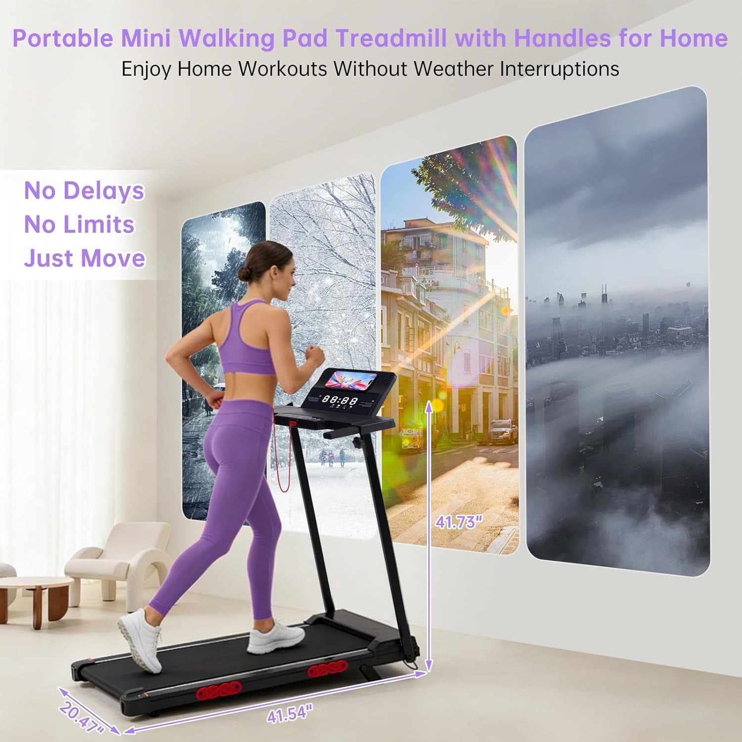 Electric Treadmill for Home Small, 0.6-10MPH Small Walking Pad Treadmill with Handle Bar and Incline, 3.5HP Portable Mini Treadmill for Exercising, 400LBS Compact Treadmill with Incline