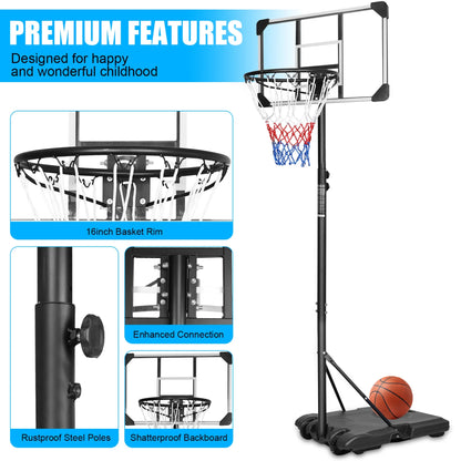 Portable Basketball Hoop,Outdoor Basketball Hoop Adjustable Height 5.6Ft - 7Ft,28 Inch Backboard with 2 Wheels for Kids Youth in Backyard Driveway,Transparent
