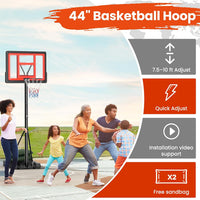10FT Basketball Hoop Outdoor 44 Inch Backboard Portable Basketball Hoop with Extra Sandbag Adjustable Basketball Goal with Wheels and Stable Base for Youth Adults Court Backyard Driveway