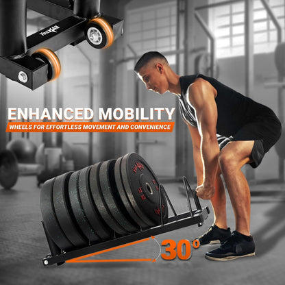 Metal Horizontal Olympic Weight Plate & Barbell Rack + Weight Plate Holder Attachment 2X2